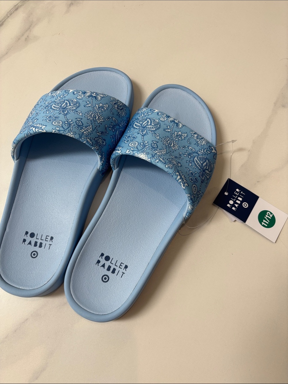 Roller Rabbit Sky Blue Paisley Slide Sandals